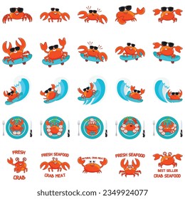 cute crab cartoon vector icon illustration, mascot logo, cartoon animal style