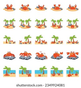 cute crab cartoon vector icon illustration, mascot logo, cartoon animal style