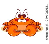 Cute Crab Cartoon Vector Illustration. Adorable Kawaii Animal Character Icon Mascot Concept Design. Isolated White Background.