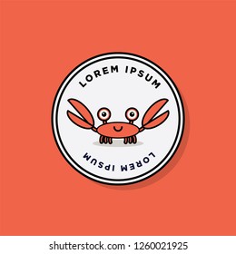 Cute Crab Cartoon Vector Illustration Badge Flat Style Design
