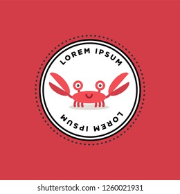 Cute Crab Cartoon Vector Illustration Badge Flat Style Design