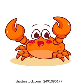 Cute Crab Cartoon Vector Illustration. Adorable Kawaii Animal Character Icon Mascot Concept Design. Isolated White Background.