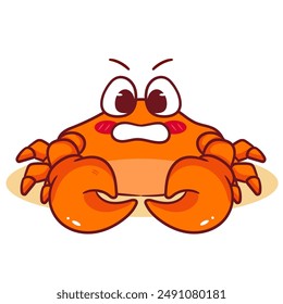 Cute Crab Cartoon Vector Illustration. Adorable Kawaii Animal Character Icon Mascot Concept Design. Isolated White Background.