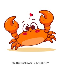 Cute Crab Cartoon Vector Illustration. Adorable Kawaii Animal Character Icon Mascot Concept Design. Isolated White Background.