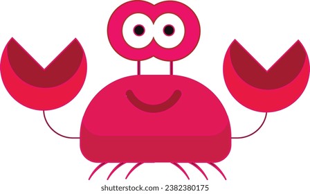 Cute crab character smiling with big claws isolated on white background. Cartoon vector icon eps 10. perfect for wallpaper or design elements. Illustration, mascot logo, cartoon animal style.
