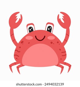 Cute crab for children background. Under the sea, water animal character, seafood, ocean fauna. Flat vector design.