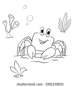 Cute crab. Children's coloring. Marine animal. Undersea world