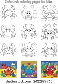 
Cute Crab coloreando páginas para niños. El cangrejo tiene dos grandes ojos en tallos, seis patas y una gran garra saludando.