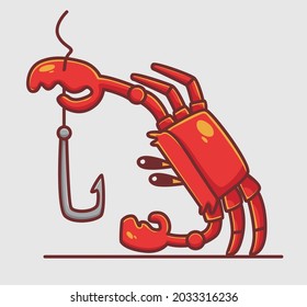 cute crab cutting fishing rod strings. cartoon animal nature concept Isolated illustration. Flat Style suitable for Sticker Icon Design Premium Logo vector. Mascot Character