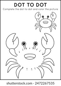 Cute Crab Dot-to-Dot Coloring In Worksheet For Kids