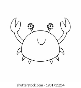 A cute crab with eyes and a smile. Coloring book for kids with sea creatures. Vector illustration in doodle style isolated on a white background.