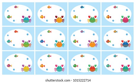 cute crab and fish greeting card vector
