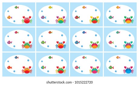 cute crab and fish greeting card vector