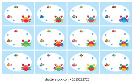 cute crab and fish greeting card vector