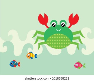 cute crab and fish greeting card vector