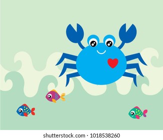 cute crab and fish greeting card vector