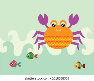 cute crab and fish greeting card vector