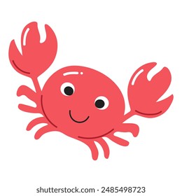 Cute crab. Flat cartoon underwater character. Marine animals. Inhabitant of the sea