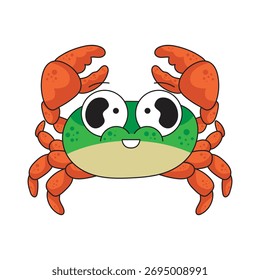 Ilustración de icono de dibujos animados de diseño plano de cangrejo lindo