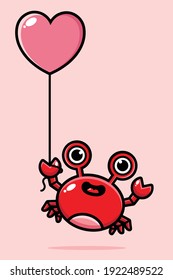 cute crab flying with a love balloon