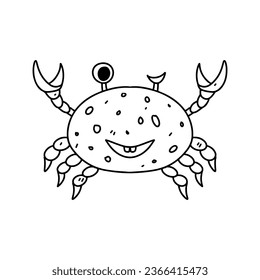 Cute crab. Hand drawn doodle style. Vector illustration isolated on white. Coloring page.