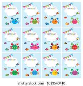 cute crab happy birthday greeting card collection