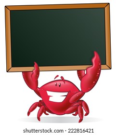 Cute Crab holding Blank Sign. Great illustration of a Cute Cartoon Crab holding a chalk style blackboard with his Pincers to display his fishy menu.