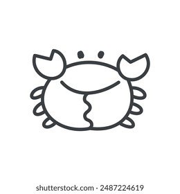 Cute crab icon. Hand drawn monochrome illustration of a funny sea animal isolated on a white background. Kawaii sticker. Vector 10 EPS.