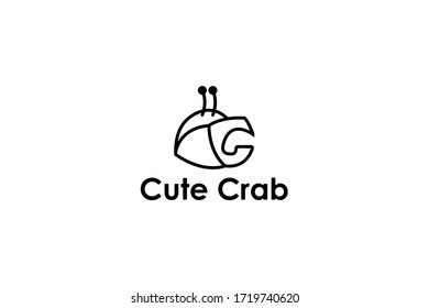 cute crab iconic logo. vector with outline and simple styles on white background