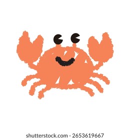 Cute crab illustration drawn with crayons, Vector hand drawn design element of sea animals.