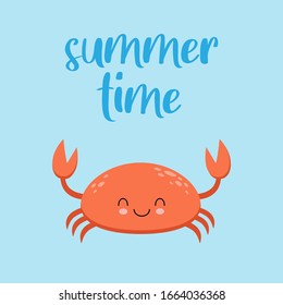 Cute crab illustration vector. Summer time card