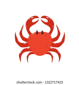 Cute crab isolated on white background. Cartoon icon of red sea animal, illustration.