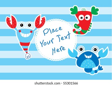 cute crab lobster seahorse greeting