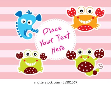 cute crab lobster seahorse greeting