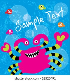 cute crab monster doodle tag