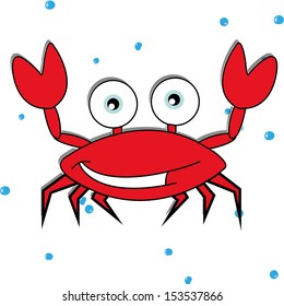 cute crab on white background with abstract bubbles