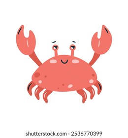 Caranguejo bonito em um fundo branco. Personagem no estilo infantil. Ilustração isolada de vetor.