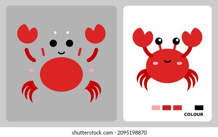 Cute crab pattern for kids crafts or paper crafts. Vector illustration of a crab puzzle. cut and paste patterns for kids crafts.