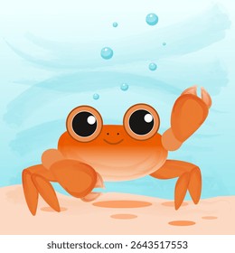 caranguejo bonito com uma garra levantada no fundo do mar ilustração vetor da costa