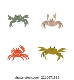 Cute crab in Scandinavian style on a white background. Vector hand drawn kids illustration. Sea ocean. Underwater world