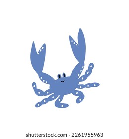 Cute crab in Scandinavian style on a white background. Vector hand drawn kids illustration. Sea ocean. Underwater world