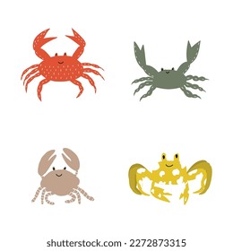 Cute crab in Scandinavian style on a white background. Vector hand drawn kids illustration. Sea ocean. Underwater world