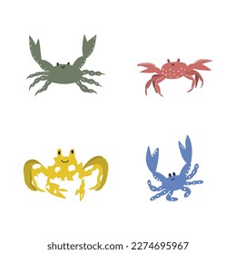 Cute crab in Scandinavian style on a white background. Vector hand drawn kids illustration. Sea ocean. Underwater world
