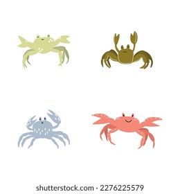 Cute crab in Scandinavian style on a white background. Vector hand drawn kids illustration. Sea ocean. Underwater world