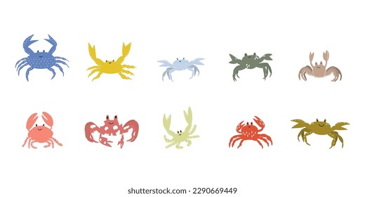 Cute crab in Scandinavian style on a white background. Vector hand drawn kids illustration. Sea ocean. Underwater world