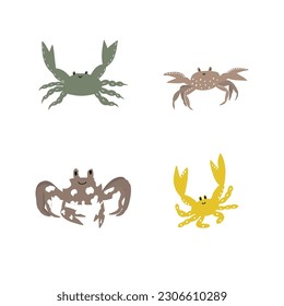 Cute crab in Scandinavian style on a white background. Vector hand drawn kids illustration. Sea ocean. Underwater world