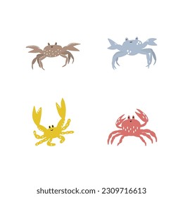 Cute crab in Scandinavian style on a white background. Vector hand drawn kids illustration. Sea ocean. Underwater world