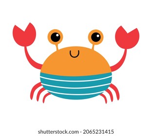 Cute Crab as Sea Animal in Striped Vest with Pincers Vector Illustration
