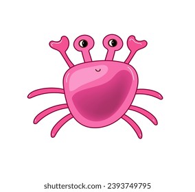 Cute crab sea animals. Marine life objects vector cartoon doodle 3d illustration.