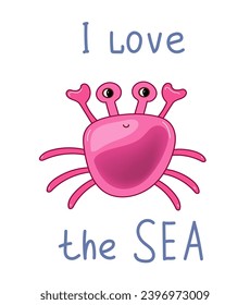 Cute crab sea animals. Marine life objects vector cartoon doodle 3d illustration.